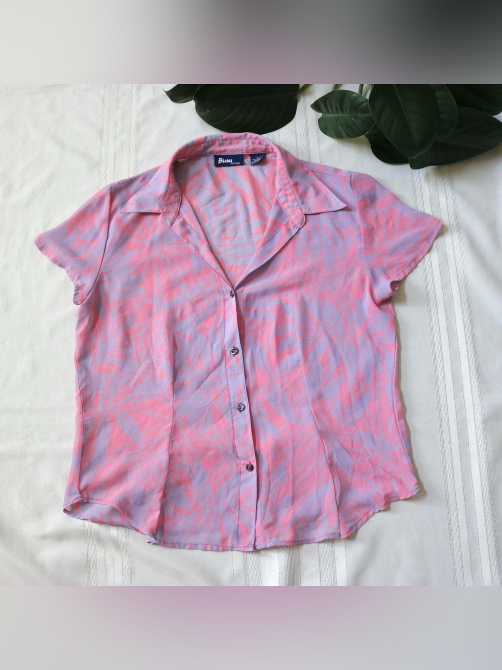 Bisou Jeans sheer pastel floral button down blouse